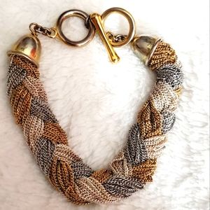 Chains braided bracelet toggle silver gold tri colored vintage